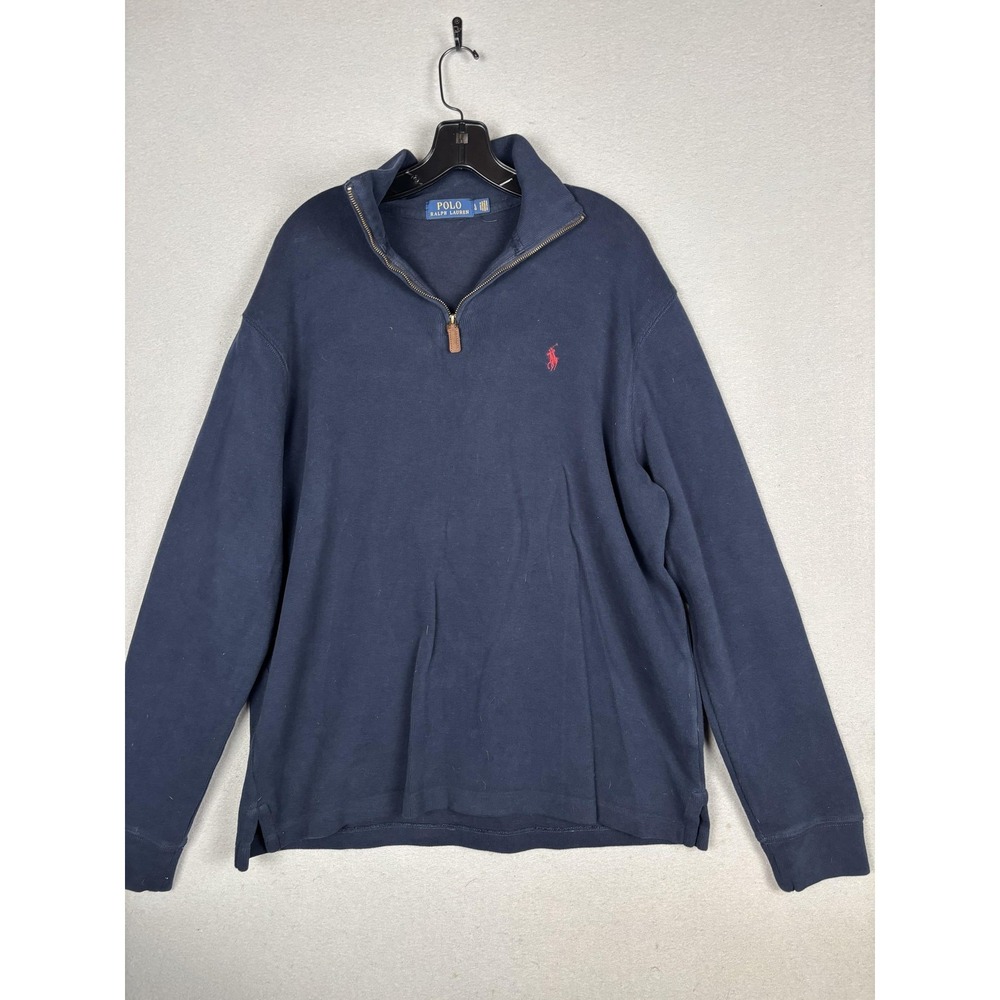 Polo Ralph Lauren Sweater Mens Large Blue 1/4 Zip Mock Neck Knit Pullover Logo